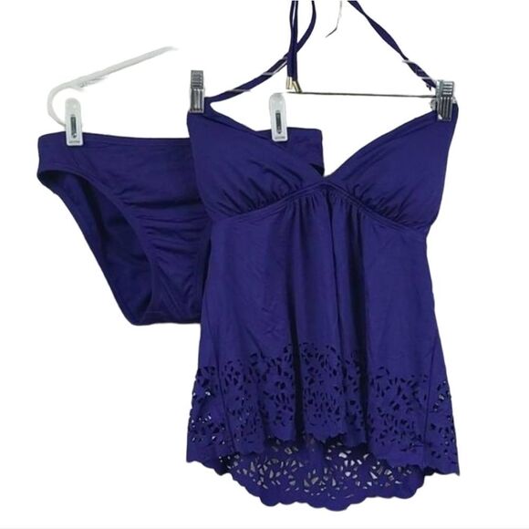 Laundry Shelli Segal Sapphire Blue Halter Laser Cut Tankini Cheeky Swim Suit Sm - Picture 1 of 16